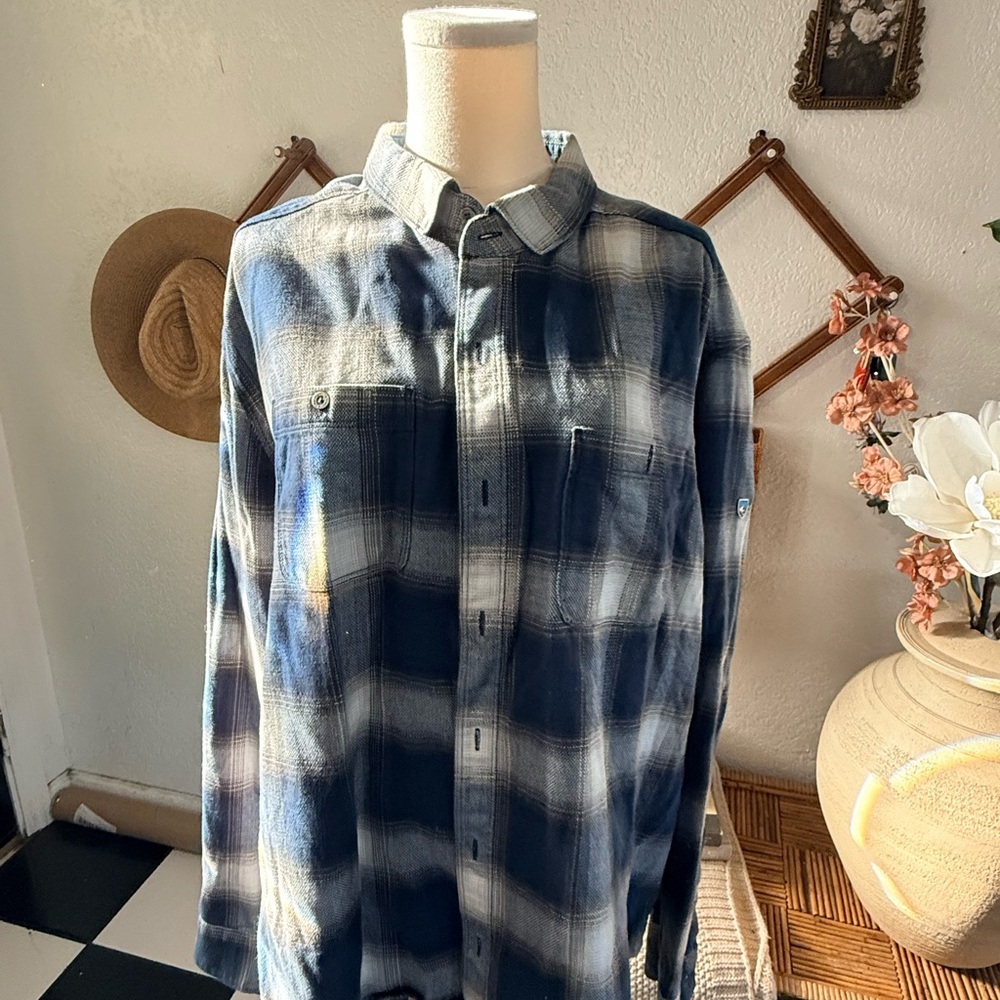 Kuhl Navy and White Plaid Casual Shirt